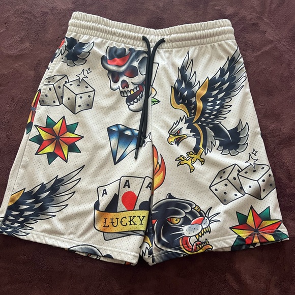 Graphic Print Shorts with Eagle and Skull Design - Picture 1 of 2